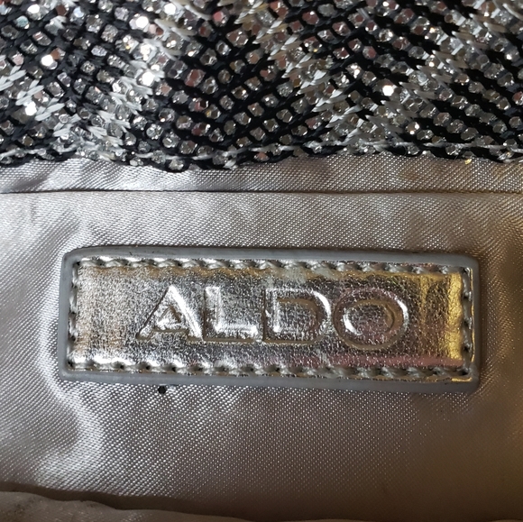 Aldo Metallic Silver Zig Zag Clutch Shoulder Bag Evening Bag - Picture 5 of 5
